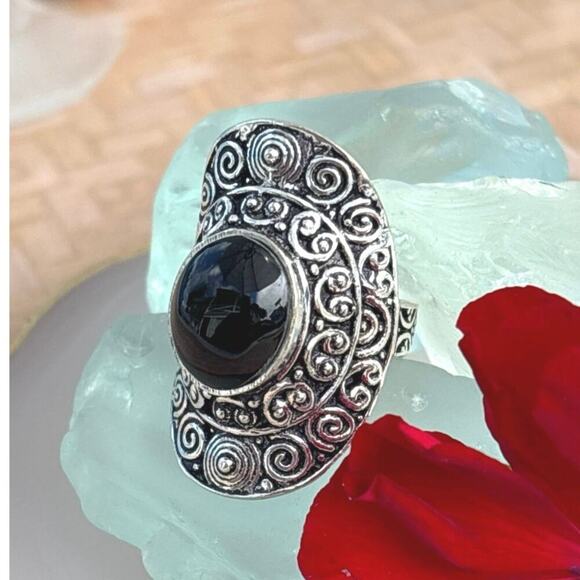 925 Sterling Black Onyx Ring Size 6 - Picture 3 of 7